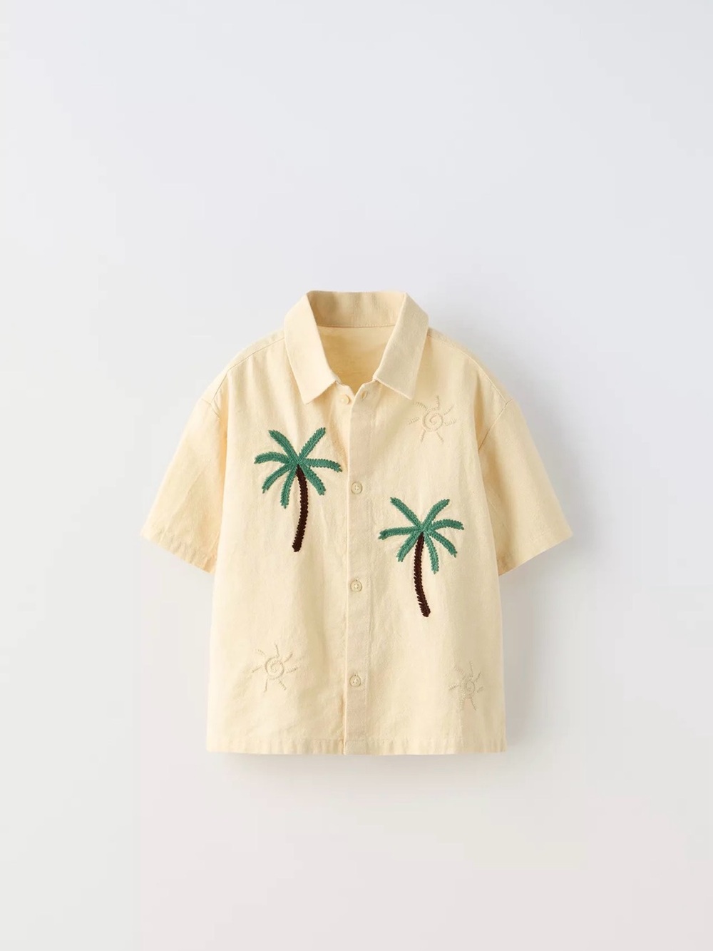 Zara Cream Short-Sleeve Button-Down with Palm Embroidery